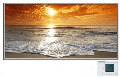 Bildheizung aus Glas mit einem Sonnenuntergang und inkl. einen Funkthermostat
